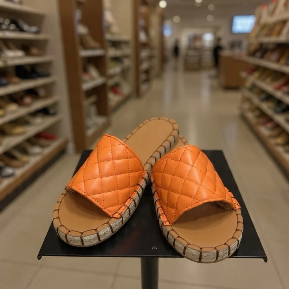 Quilted Slide Sandals in Orange - Women